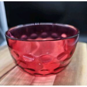 Vinage Ruby Red Thumbprint Glass Bowl Candy Dish‎
